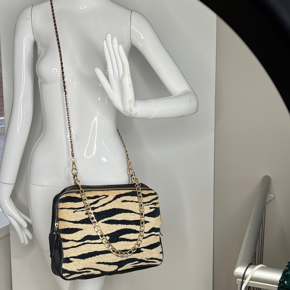 Kate Spade Rare Black Beige Chenille and Leather Shoulder Crossbody Bag